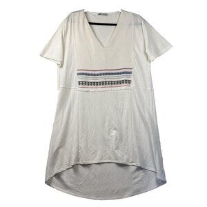 Zara Womens Oversized Boho Tunic Dress High-Low Ivory Sz S Fringe V-Neck Tribal